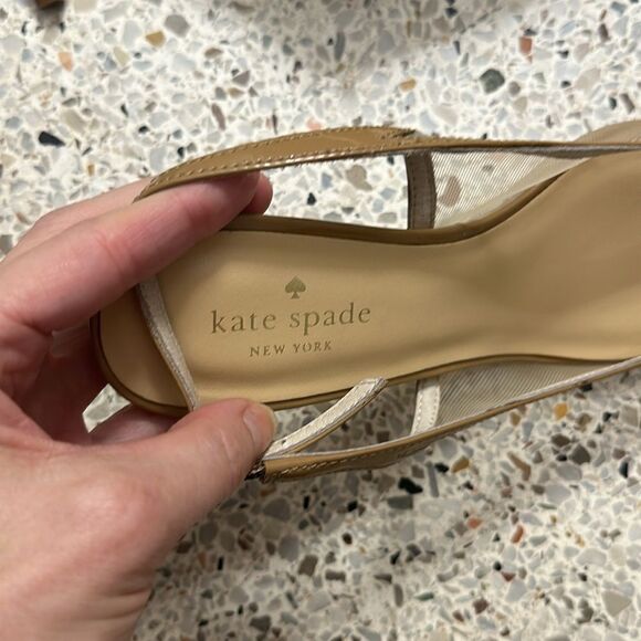 Kate Spade mesh slingback patent trim heels pump tan nude beige 7 - Picture 4 of 10